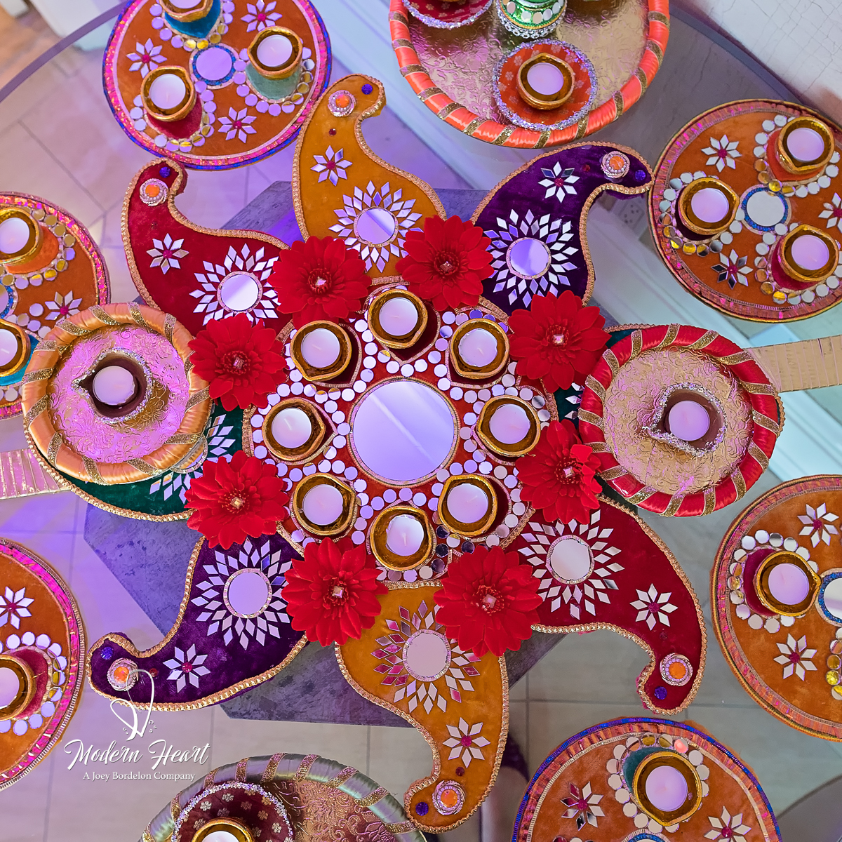 beautiful, colorful table at Indian wedding in Louisiana